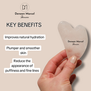 Key benefits of using Gua Sha Stone: 1. Improves natural hydration 2. Plumper and smoother skin 3. Reduce the appearance of puffiness and fine lines
