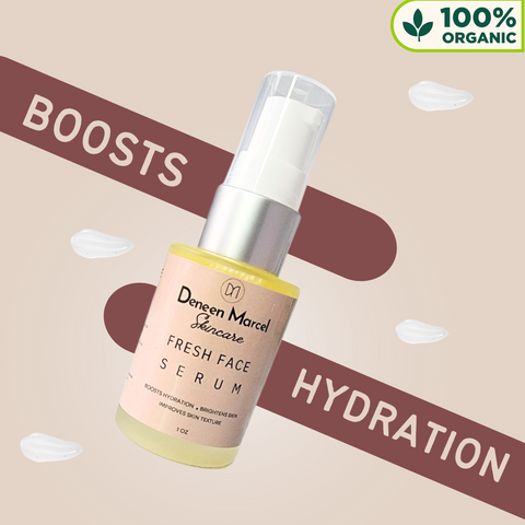 A picture of Deneen Marcel Fresh Face Serum with a text that says, Bossts Hydration